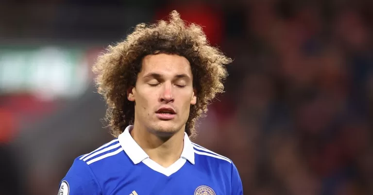 Leicester City’s Wout Faes has a day he’d like to forget against Liverpool